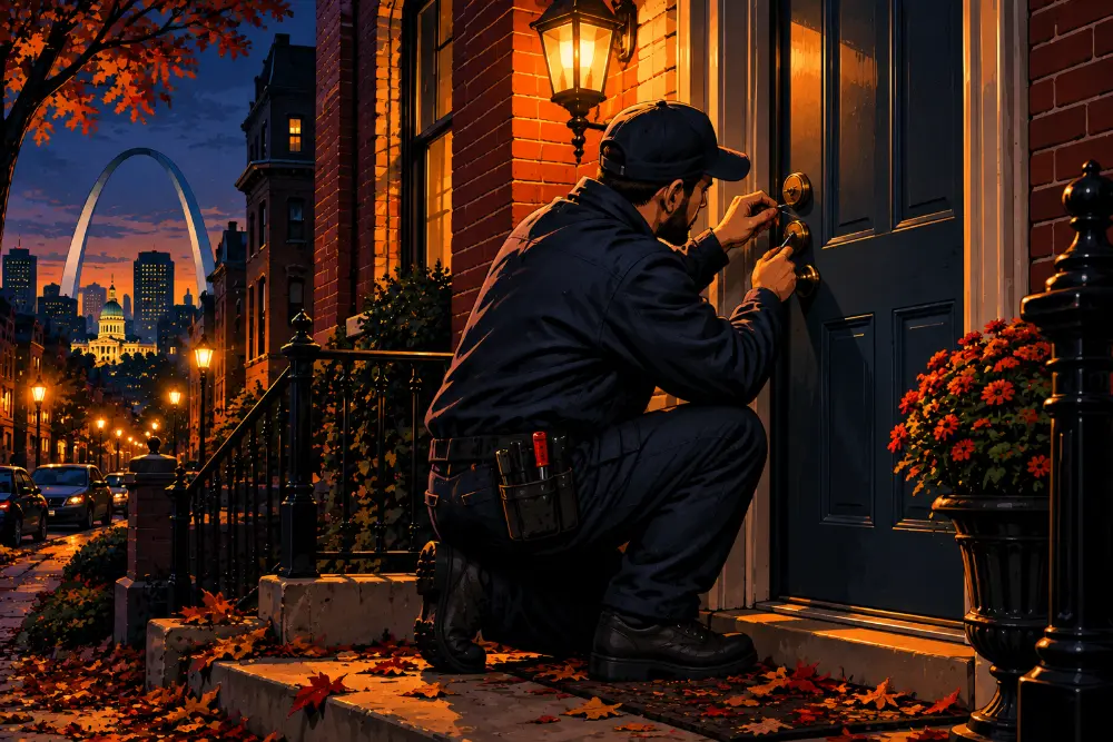 Locksmith opening a house front door without damage in St. Louis